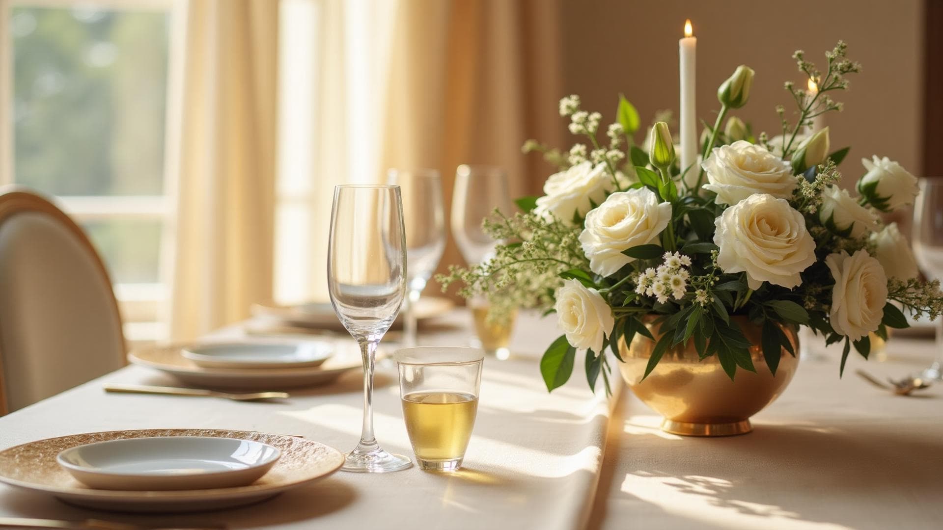 Elegant event table setting with flowers and candles